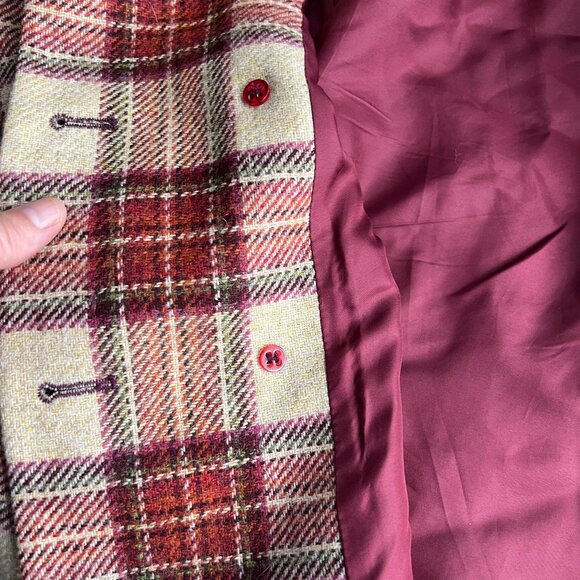 Laura Ashley 100% Wool Burgundy Tan Plaid Double Breasted Blazer Size 8 Preppy - Picture 9 of 9